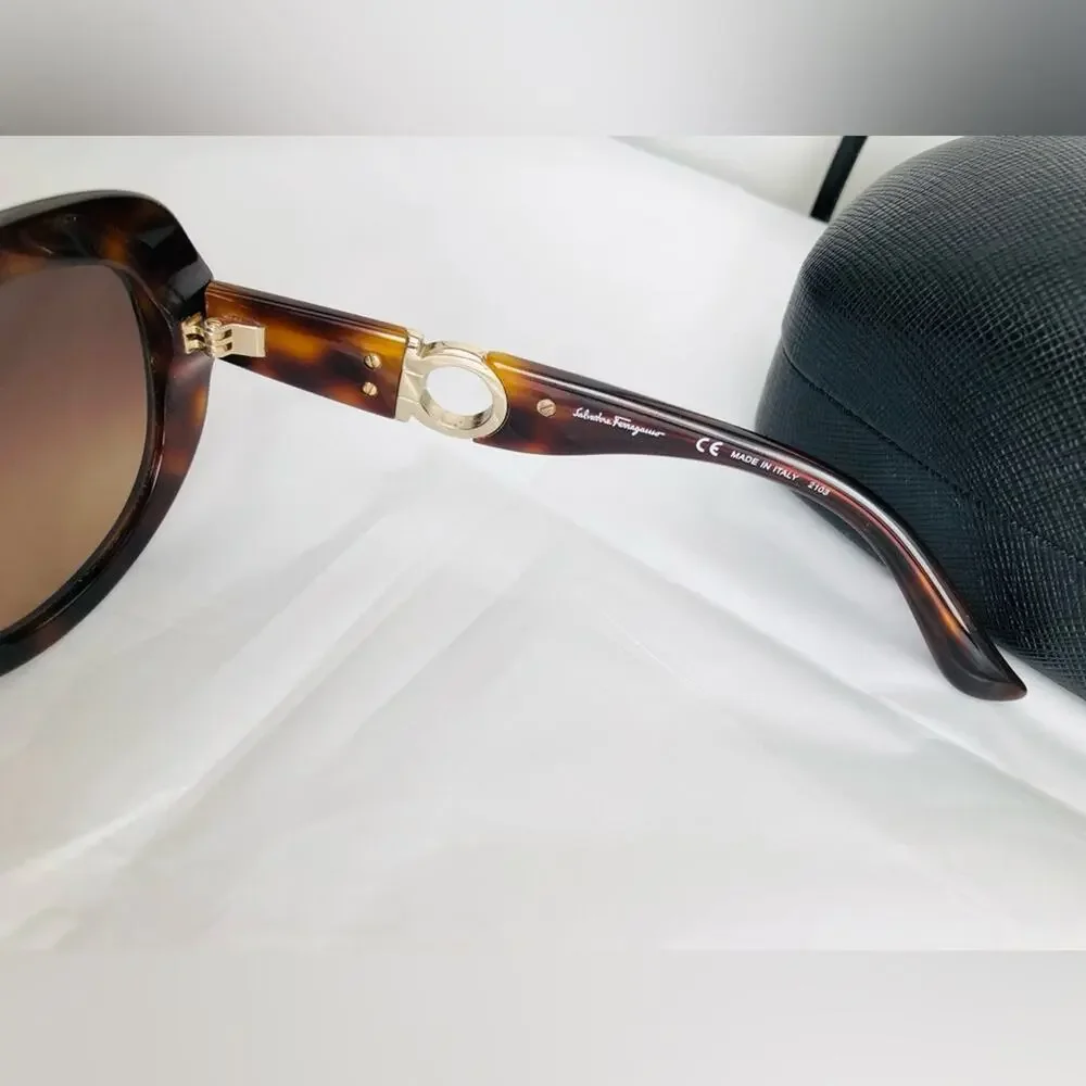 Salvatore Ferragamo Tortoise & Gold Sunglasses Case Dust Bag & Cloth Retail $475